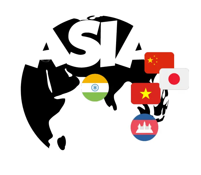 asia map with country flags