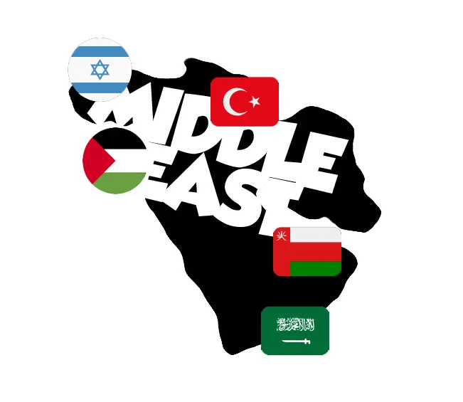 middle east map with country flags