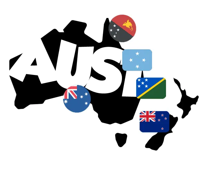 australasia map and country flags